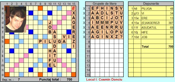 Problema scrabble (Hepta-scrabble). Solutie: Cosmin Donciu